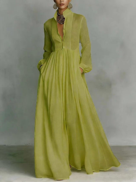 Long Sleeve Shirts Lapel Elegant Loose-fit Maxi Dresses