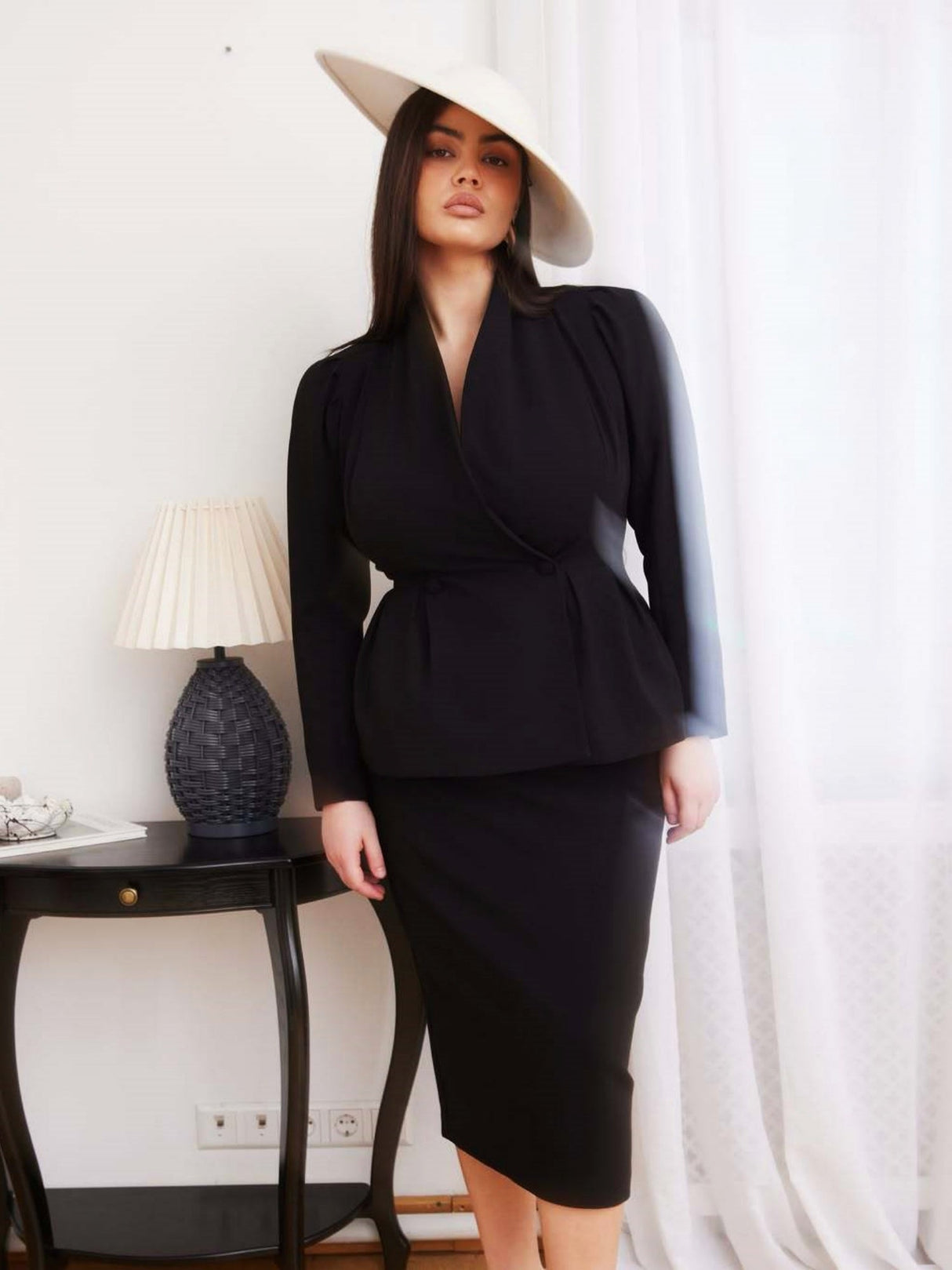 Solid Color Buttons Puff Sleeve Blazers Skirts 2-piece Sets