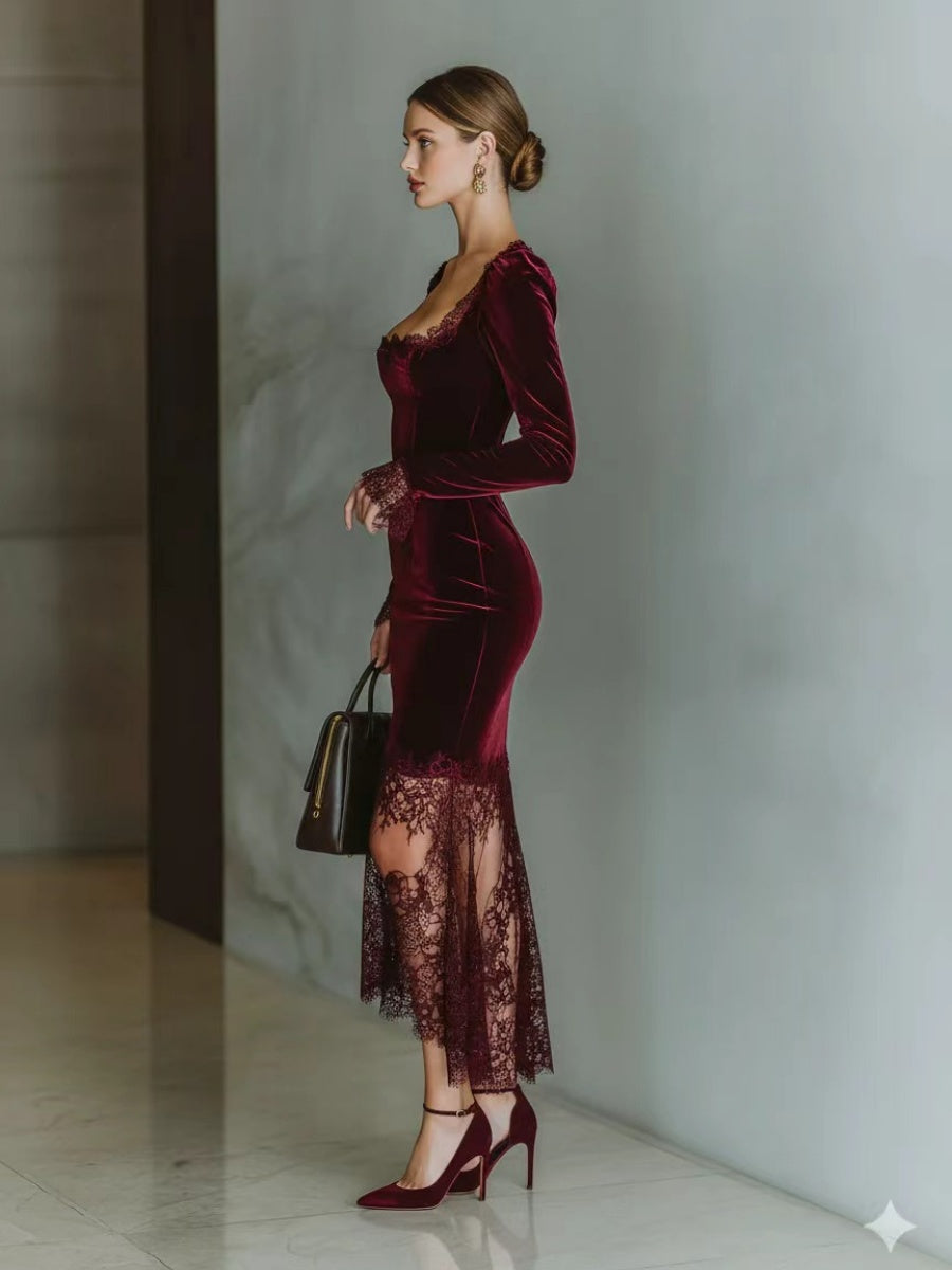 Lace Velvet Fishtail Parties Maxi Dresses