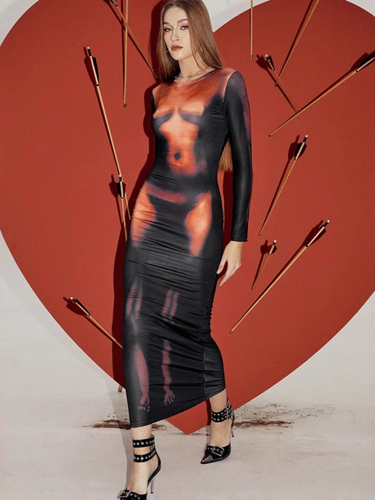 Liber Autumn Women's Body Printing Body Printing Maxi Dresses