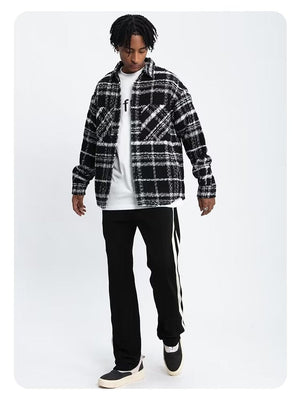 Black And White Checkered Ins Woolen Cloth Shirts