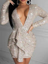 Deep V-neck Backless Sequins Tight-fitting Hip Body Mini&Short Dresses