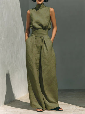 Cotton And Linen Sleeveless Trousers Casual Two-piece Set