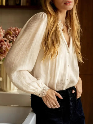 Splicing Lace Trim Commuting Shirts