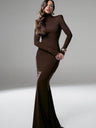 Long-sleeved Open Back Fishtail Character Cocktail Maxi Dress