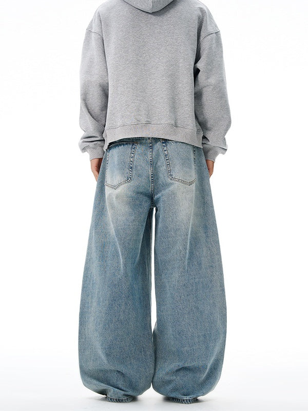 Classic Washing Buttons Baggy Wide-leg Jeans