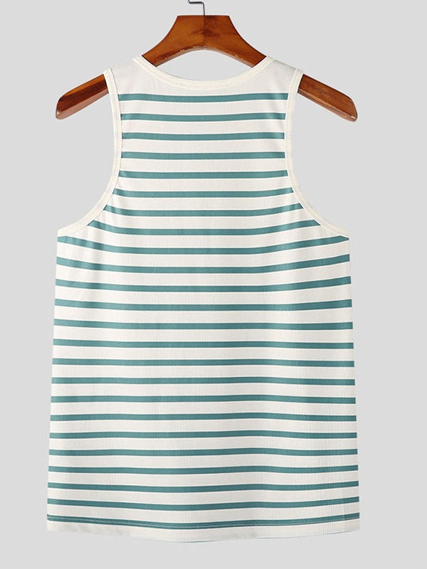 Stripes Stretch Slim-fit Metal Buttons Camisoles Tank Tops