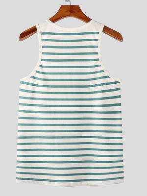 Stripes Stretch Slim-fit Metal Buttons Camisoles Tank Tops