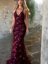 Camisoles V-neck Backless Sequins Lace Up Formal Dress Dinner Maxi Dresses