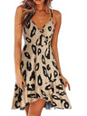 V-neck Sleeveless Backless Botanical Print Short Dress