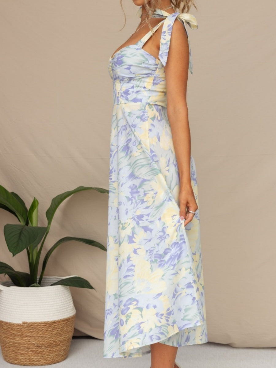 Floral Bandage Waist Midi Dresses