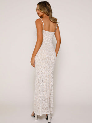 Lace See-through V-neck Camisole Waist-cinching And Hip-hugging Maxi Dresses