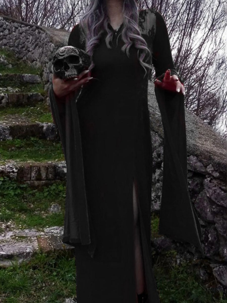 Halloween Slit Black Lace Stitching Maxi Dresses