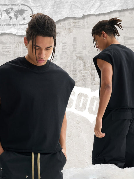 Liber Summer Men's Raw cuffs Solid Color Tank tops