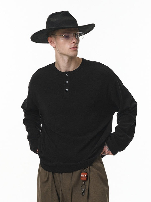Liber Autumn Neutral wear Henry Collar Solid Color T-shirts