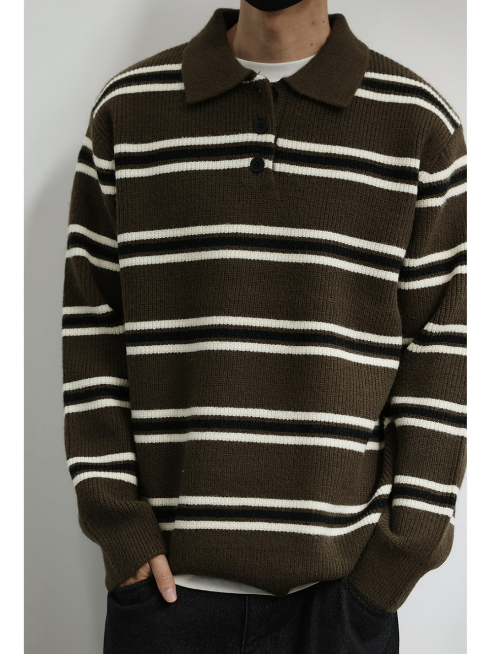Notch-Collar Striped Sweater