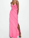 Ruffle Backless And Slit V-neck Suspenders Maxi Dresses