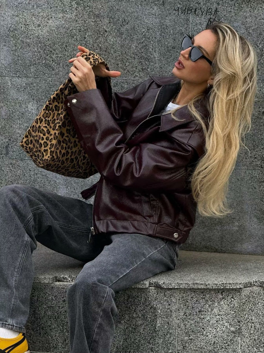 Leather zip-up jacket