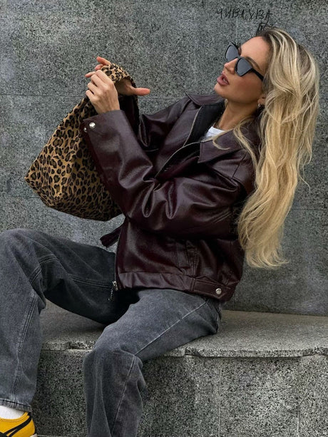 Leather zip-up jacket