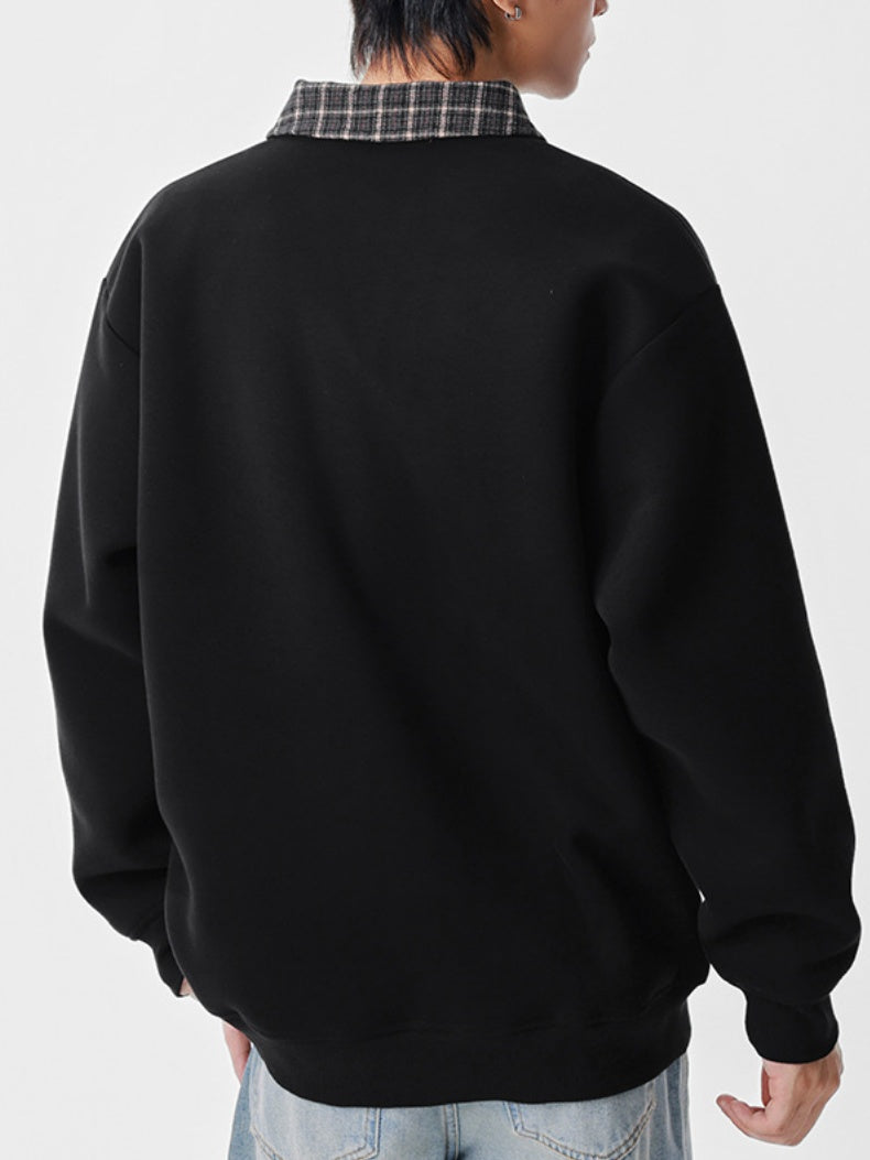 Retro Plaid Fake Two Pieces V-neck Polo Shirt