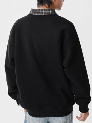 Retro Plaid Fake Two Pieces V-neck Polo Shirt