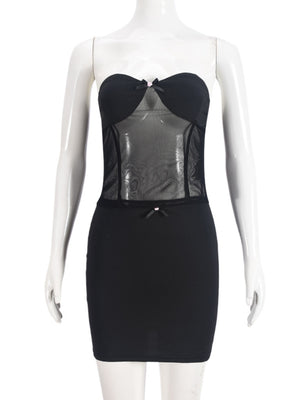 Mesh See-through Bow Strapless Mini Skirt 2-piece Sets