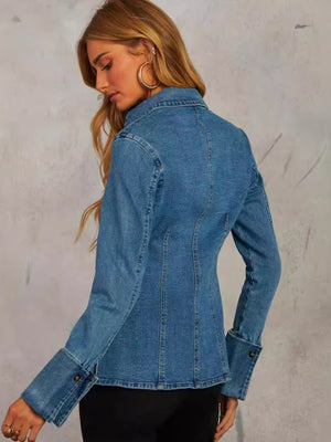 Lapel Single-breasted Long Sleeves Denim Jacket