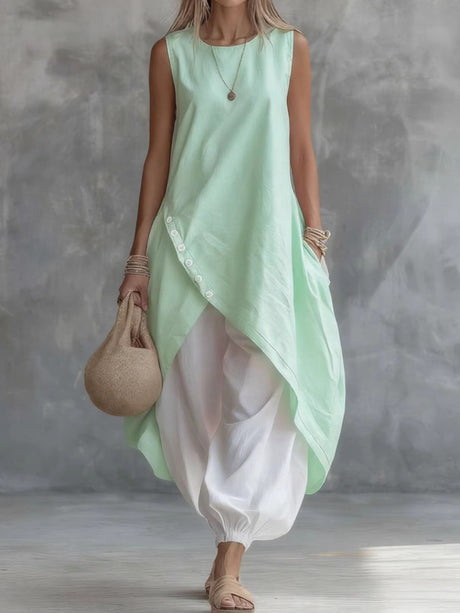 Sleeveless Loose-fitting Long Dress With Pockets