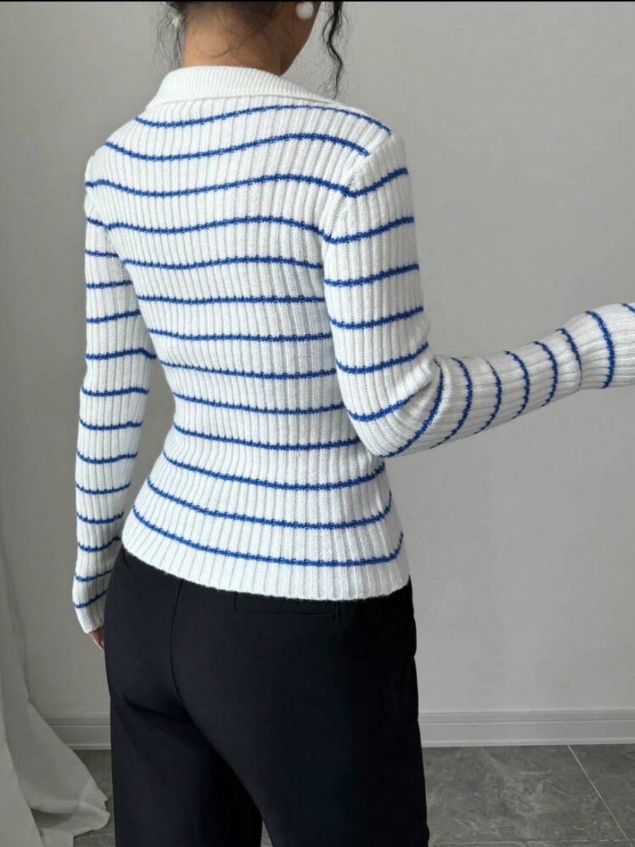 Liber Spring Women's Stripes V-neck Knitting Sweaters
