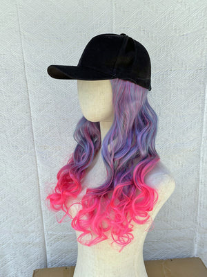 One-piece Baseball Cap Long Wavy Curls Synthetic Colored Wig