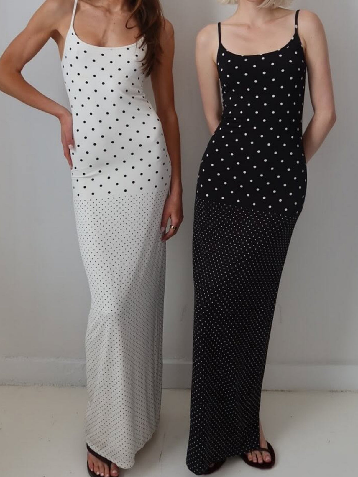 Polka Dots Spaghetti Strap Backless Bodycon Slimming Maxi Dresses
