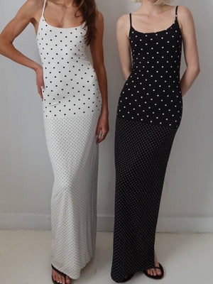 Polka Dots Spaghetti Strap Backless Bodycon Slimming Maxi Dresses