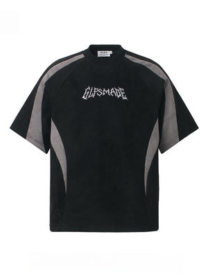 Suede Locomotive Machete Patchwork Embroidery T-shirt