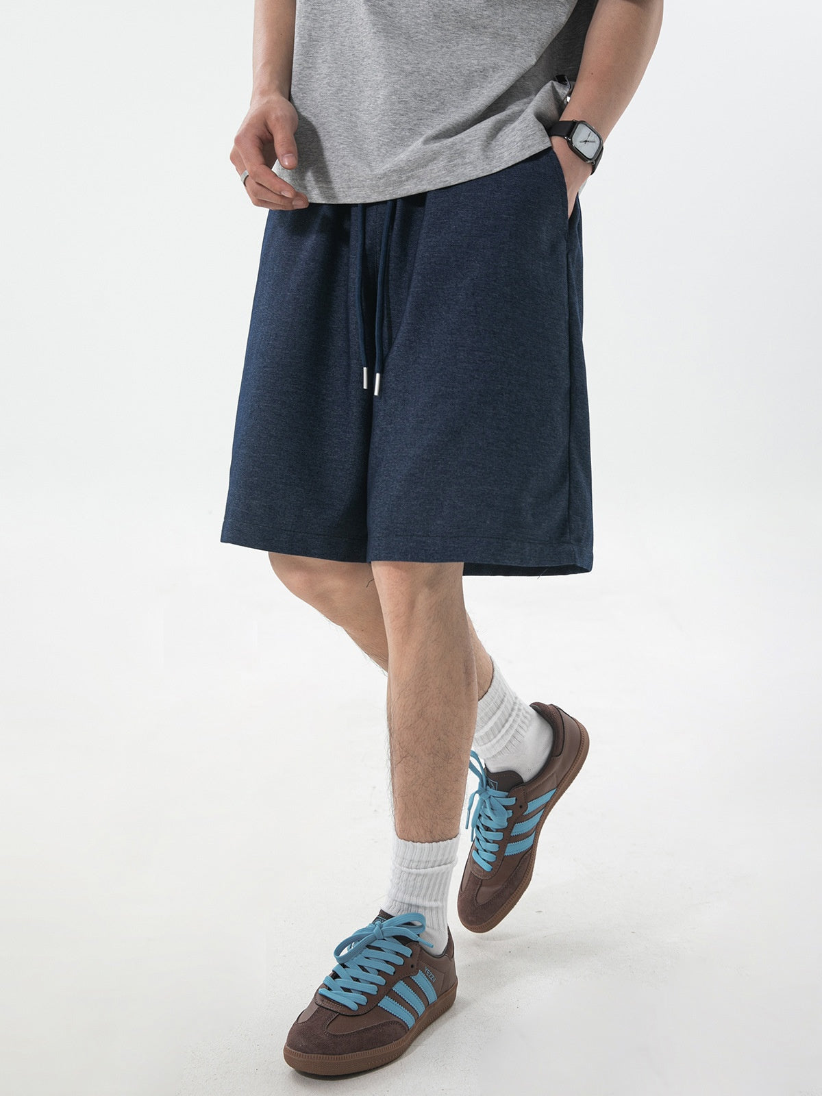 Faux Denim Loose-fit Straight-fit Mid-length Pants Five Points Shorts