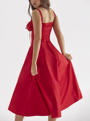 Waist Cinching With Straps A-line Skirt Split Suspenders Sweet Maxi Dresses