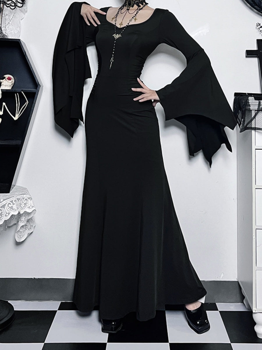 Halloween Batwing Sleeves Slim Fit Black Maxi Dresses