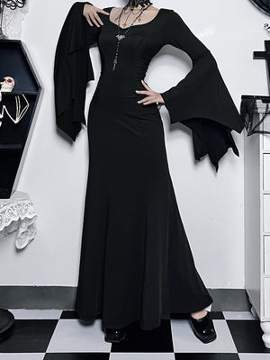 Halloween Batwing Sleeves Slim Fit Black Maxi Dresses