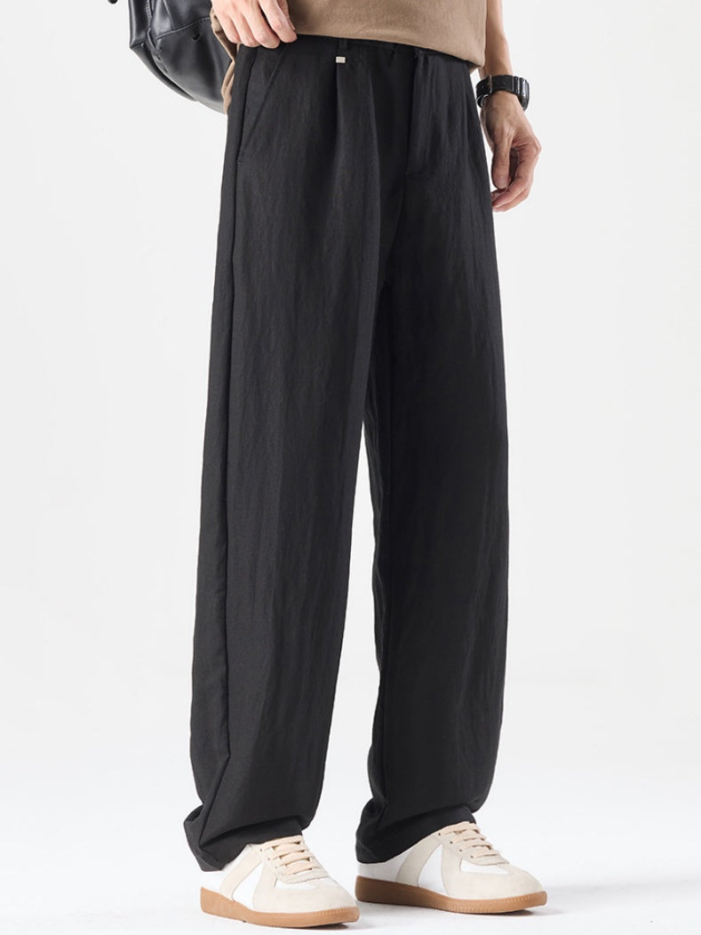 Linen Blend Cooling Sensation Breathable Anti-wrinkle Straight-fit Pants