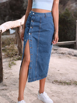 Irregular Slit Cowboy High Waist Skirts