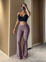 High-waisted Flared Pants Velvety Feel Soft Slim Fit Yoga Pants Fitness Casual Trousers