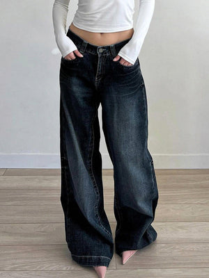 Zipper Wide Leg Mopping Jeans