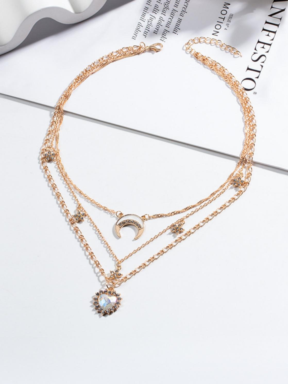 Multi-Heart Moon Alloy Necklace