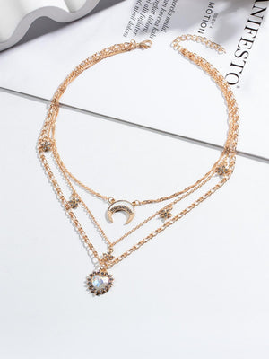 Multi-Heart Moon Alloy Necklace