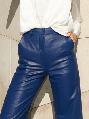 Leather Stitching High-waisted Hip Lift Straight-leg Pants Pants