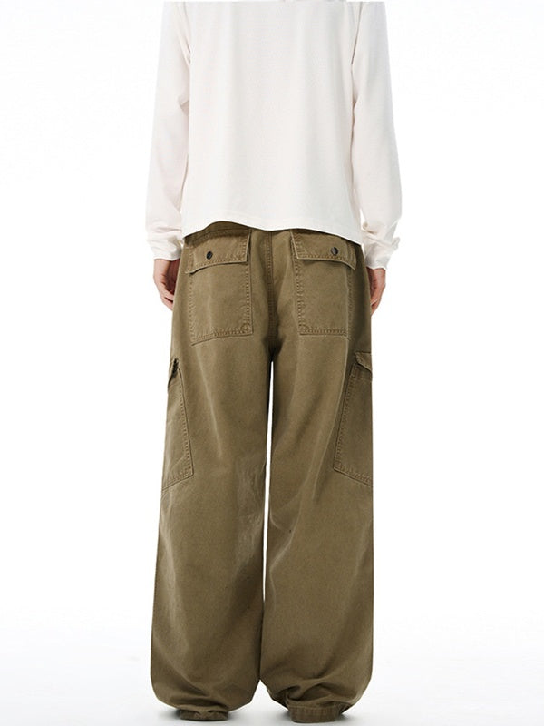 Liber Autumn Neutral wear Multiple pockets Solid Color Cargo Trousers