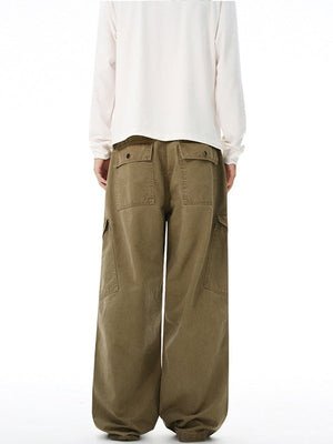 Liber Autumn Neutral wear Multiple pockets Solid Color Cargo Trousers