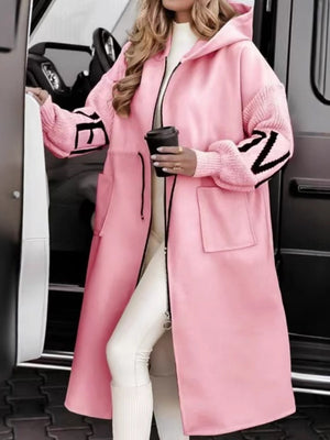 Liber Autumn Women's Pocket Letter Drawstring Long Trench Coats