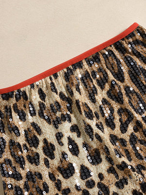 Leopard Print Sequins Stretch Skirts