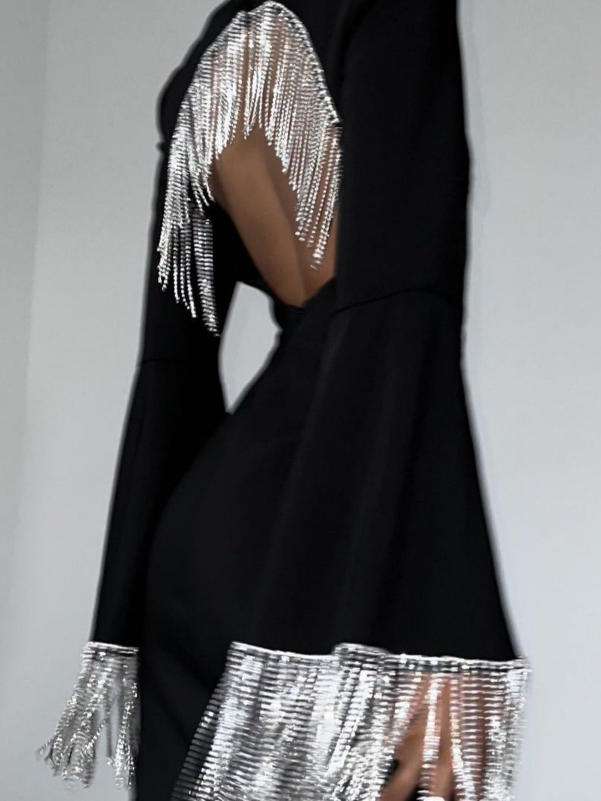 Tassel Splicing Open Back Square Collar Bell Sleeves Mini&Short Dresses