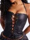 PU Leather Openwork Straps Halter Top